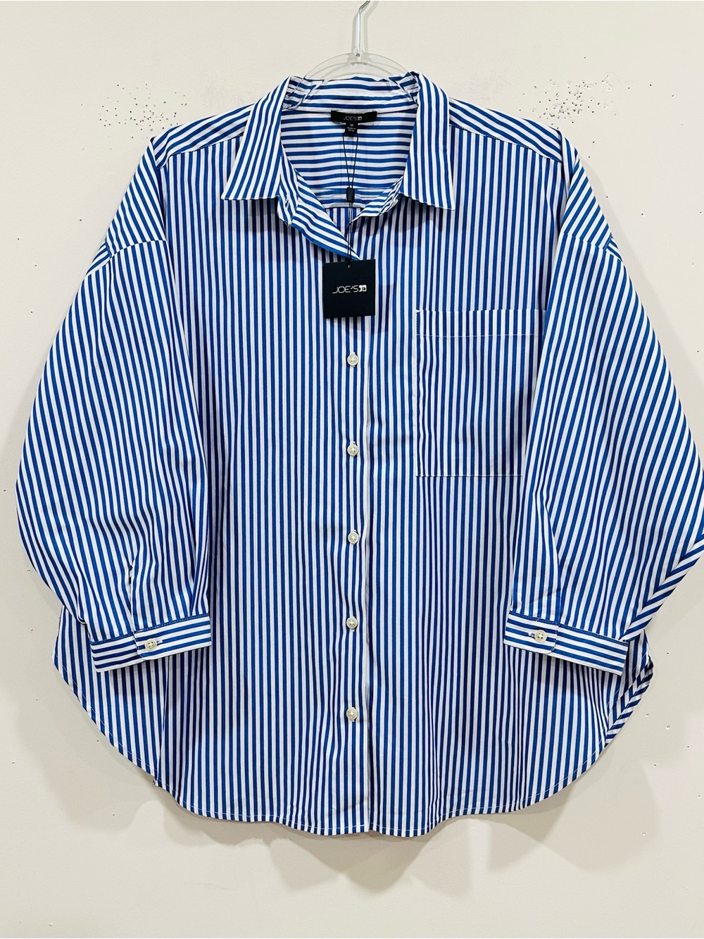 Joe's Jeans The Zia Striped Oversized Button Down Shirt Blue White Poplin Sz M